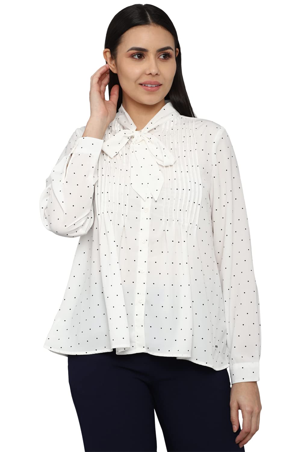 Allen Solly Women's Cream Printed Long Sleeve Casual Shirt