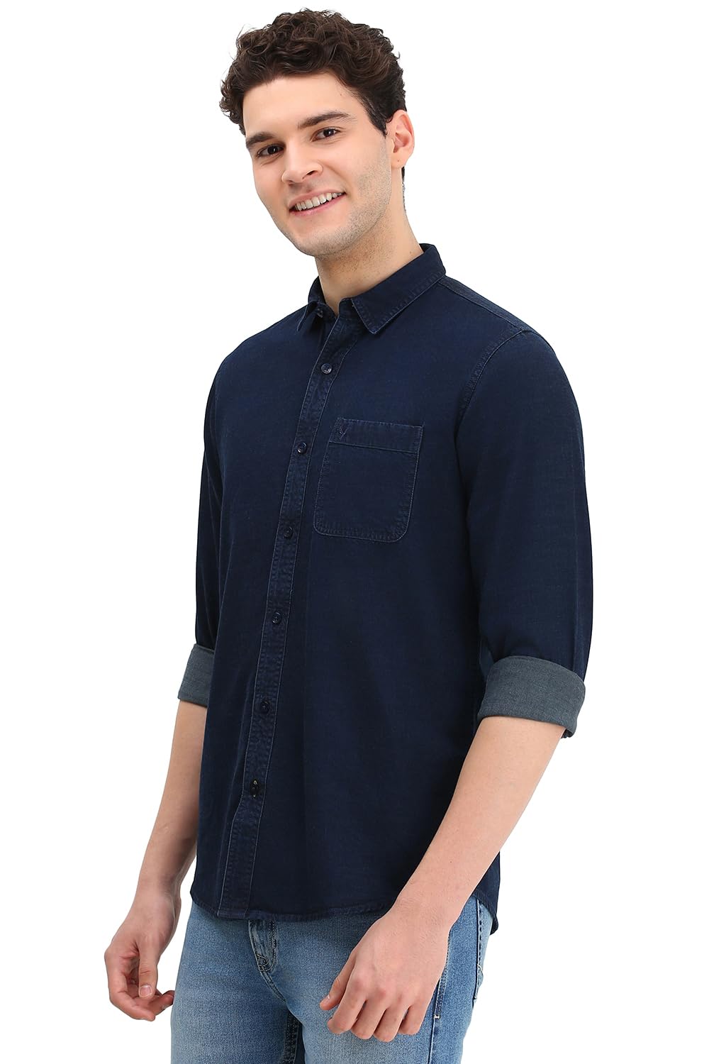 Allen Solly Men Navy Custom Fit Solid Full Sleeves Casual Shirts