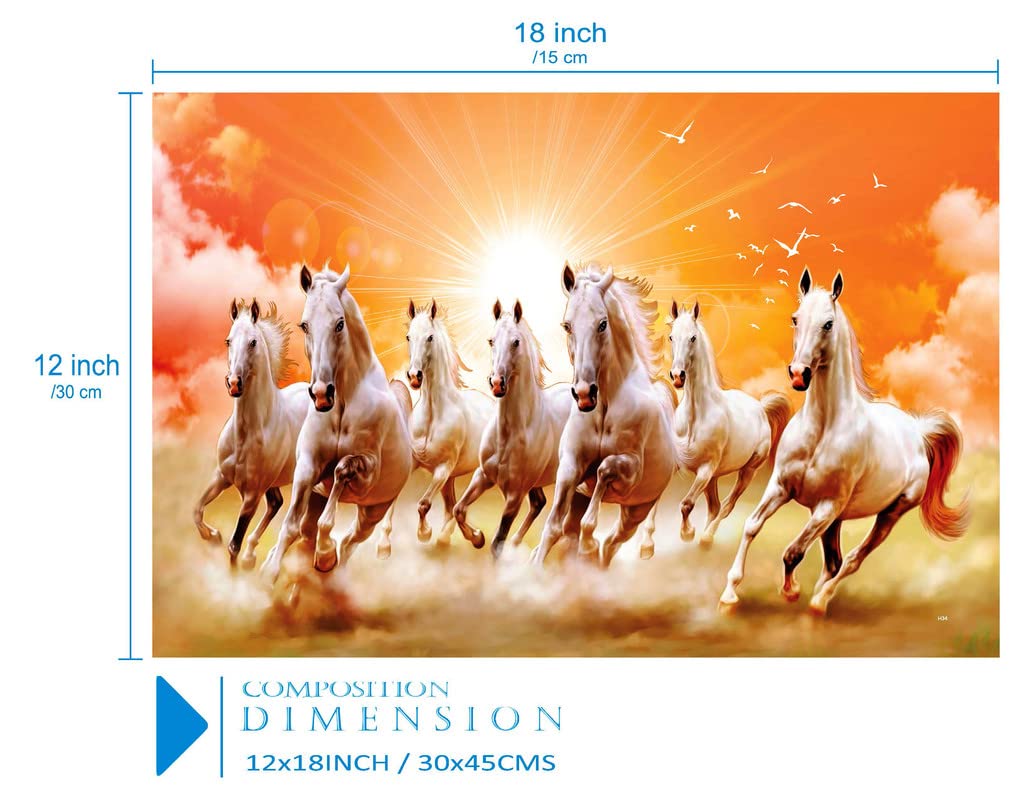 SAF 7 Running Horses Vastu UV Textured Wall Painting for Home Decoration , Office , Gym , College Wall decoration Painting 12 Inch x 18 Inch MDF1439