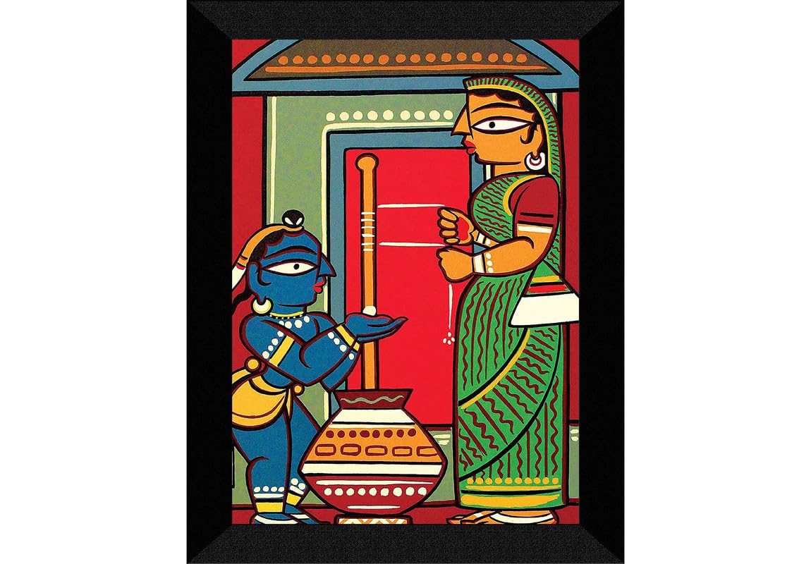 SAF paintings Religious Mother Yashoda and Young Krishna Black frame painting for Wall SA-SANFK33303