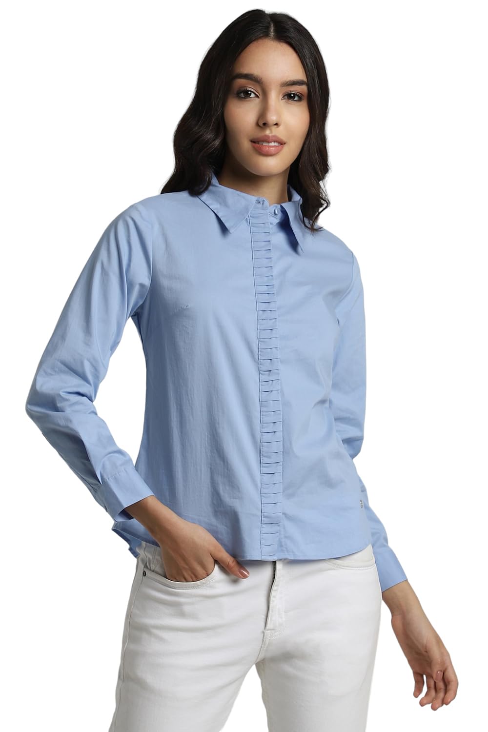 Allen Solly Women's Blue Plain Full Sleeve Formal Shirt