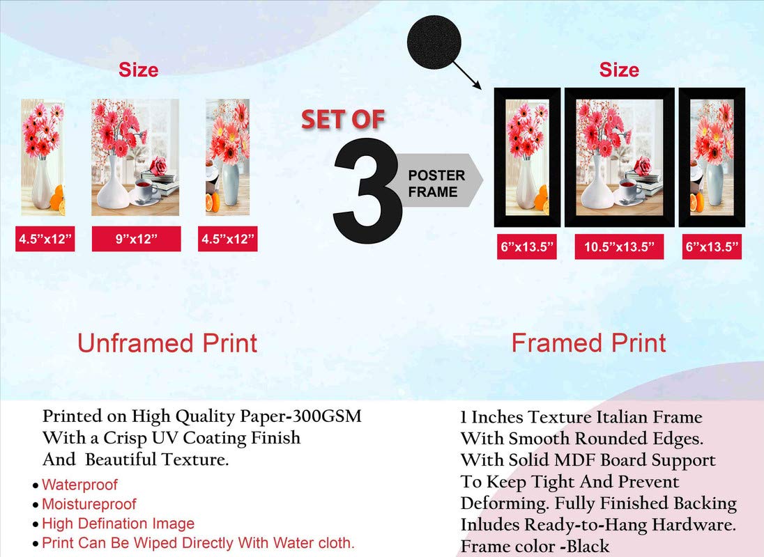 SAF paintings Set of 3 Flower Pot UV Textured Floral Design Home Decorative Gift Item Frame Painting 6 Inch X 13.5 Inch, 10.5 Inch X 13.5 Inch, 6 Inch X 13.5 Inch SANFS31365