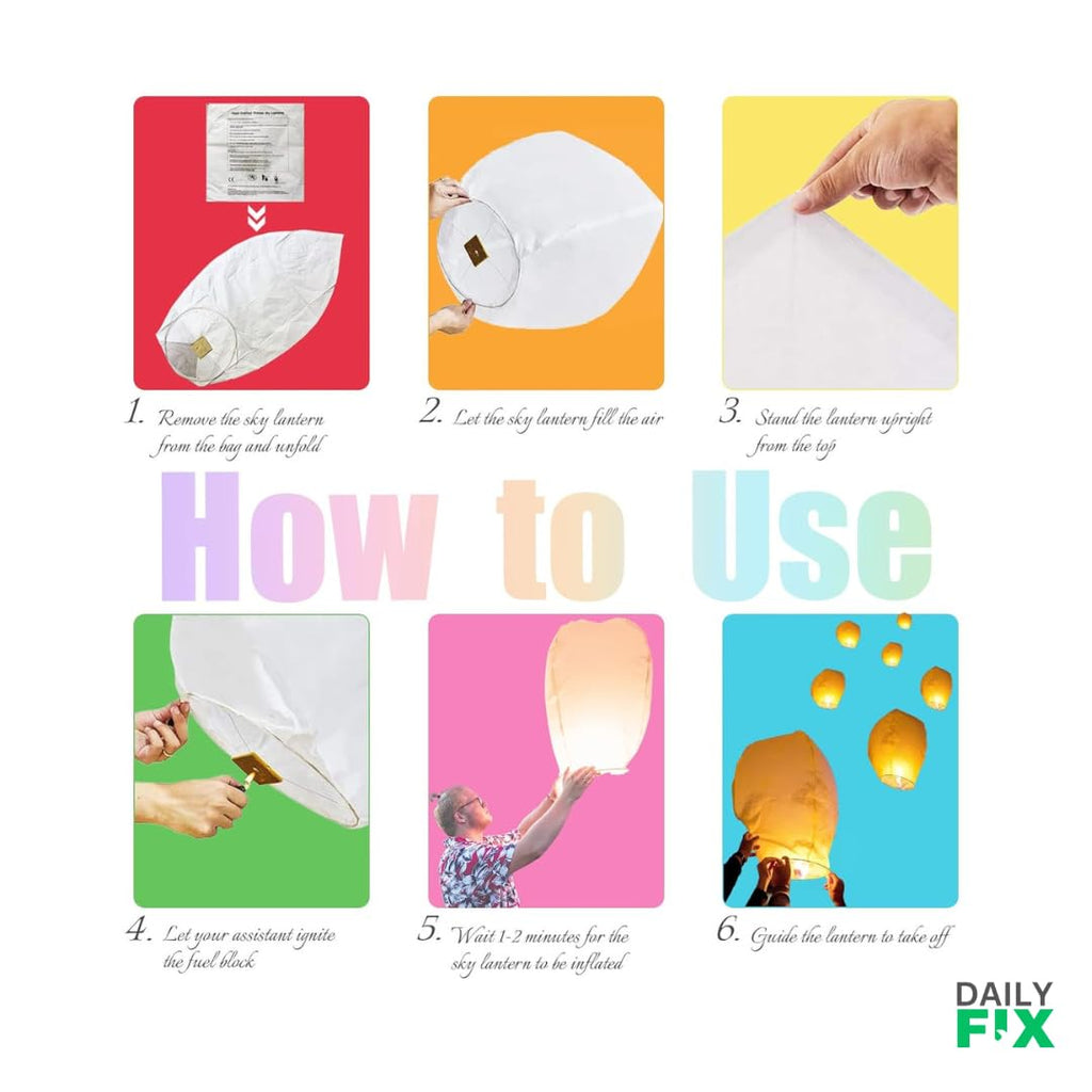 Sky Lanterns Paper Flying Sky Lantern Hot Air Balloon with Wax Candle Beautiful Lanterns for Weddings, Birthdays, Parties, Memorials, Diwali, New Year, Multicolor - Pack of 5