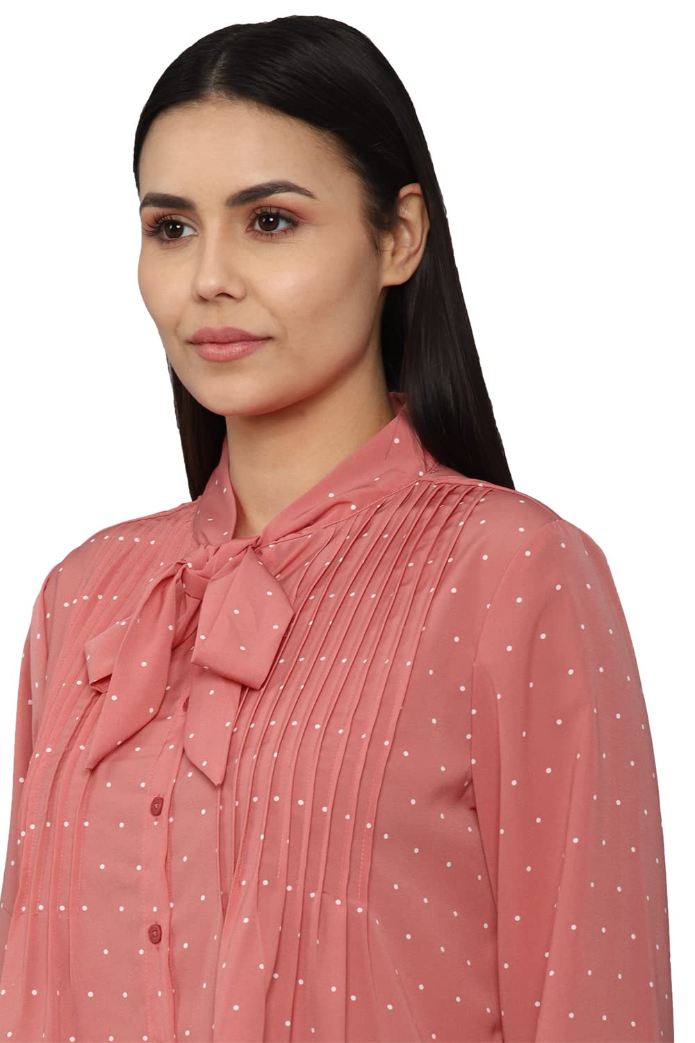 Allen Solly Women's Polyester Pink Printed Full Sleeve Casual Shirt