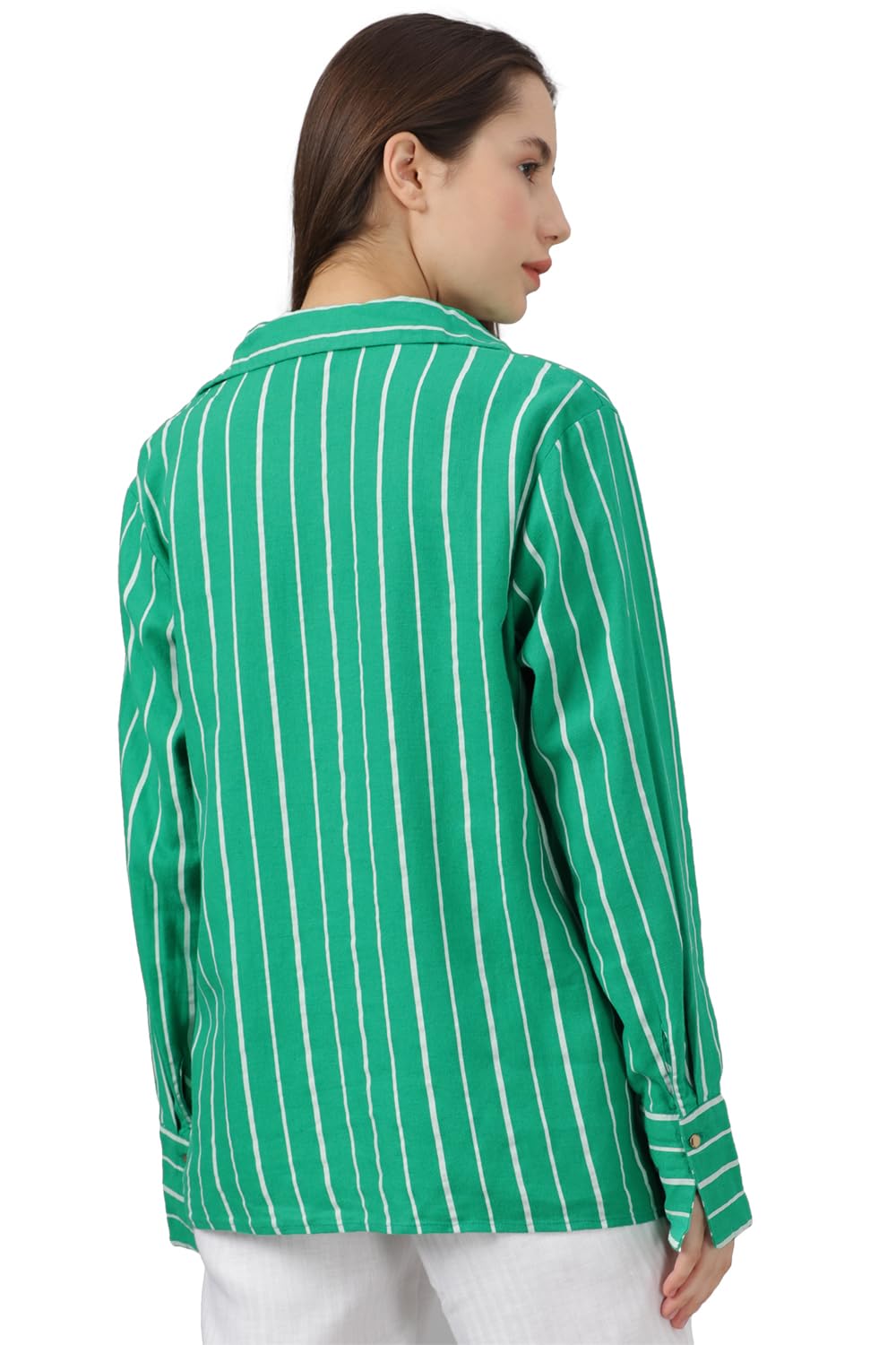 Allen Solly Women's Green Striped Long Sleeve Casual Shirt