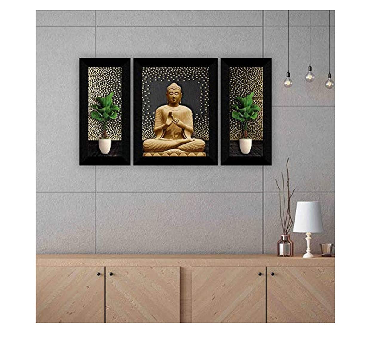 SAF paintings Set of 3 Buddha UV Textured Home Decorative Gift Item Synthetic Frame Painting 13.5 Inch X 22.5 Inch SANFS30707