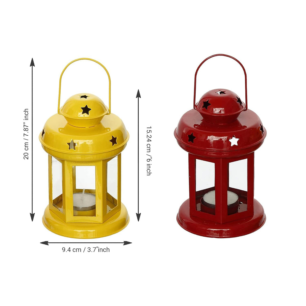 Winscraft Hanging Lantern Tealight Candle Holder for Table Home Decoration - Christmas & Gifts Items for Home Decor, Diwali for Living Room, Bedroom, Balcony, Wall Lighting (Red & Yellow)