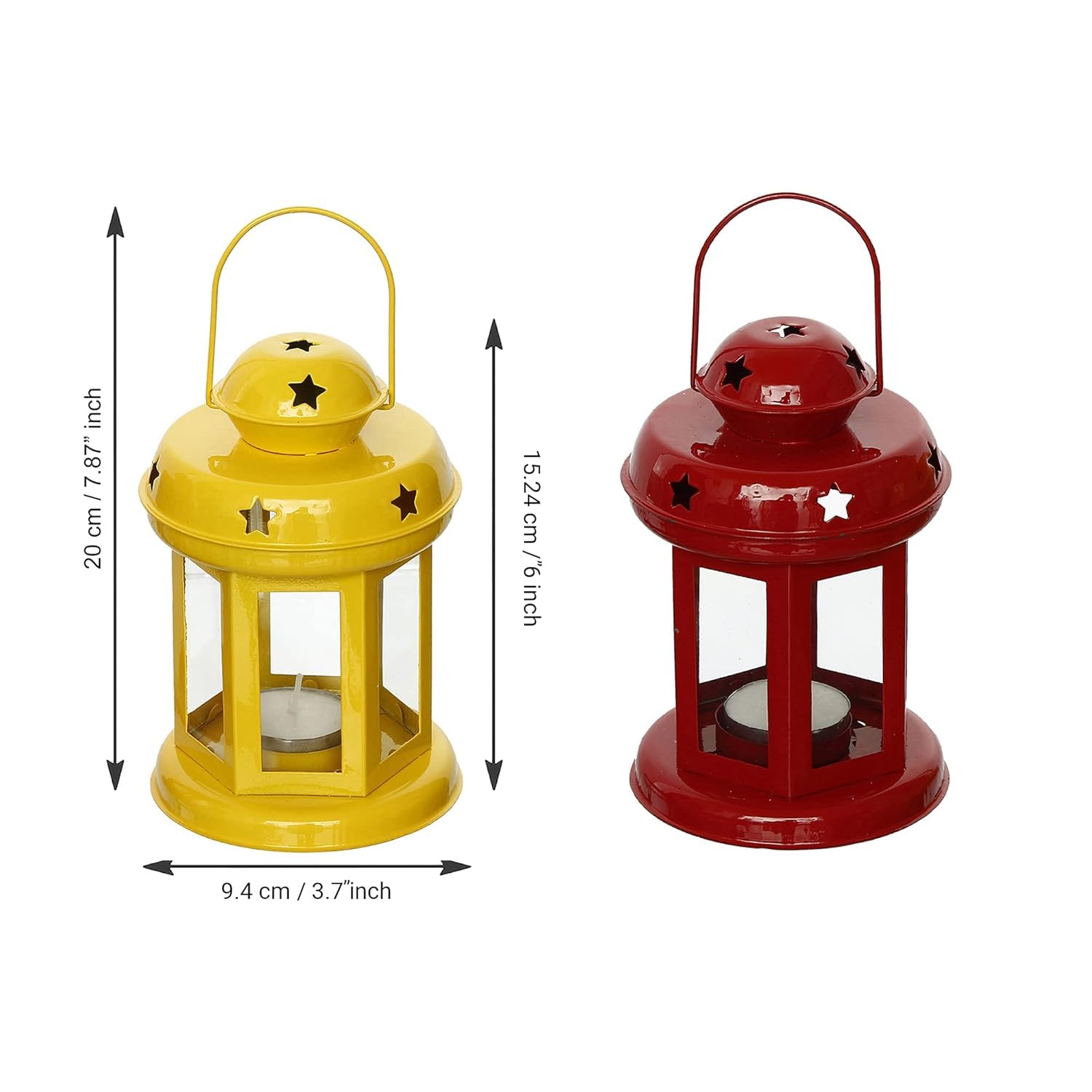 Winscraft Hanging Lantern Tealight Candle Holder for Table Home Decoration - Christmas & Gifts Items for Home Decor, Diwali for Living Room, Bedroom, Balcony, Wall Lighting (Red & Yellow)