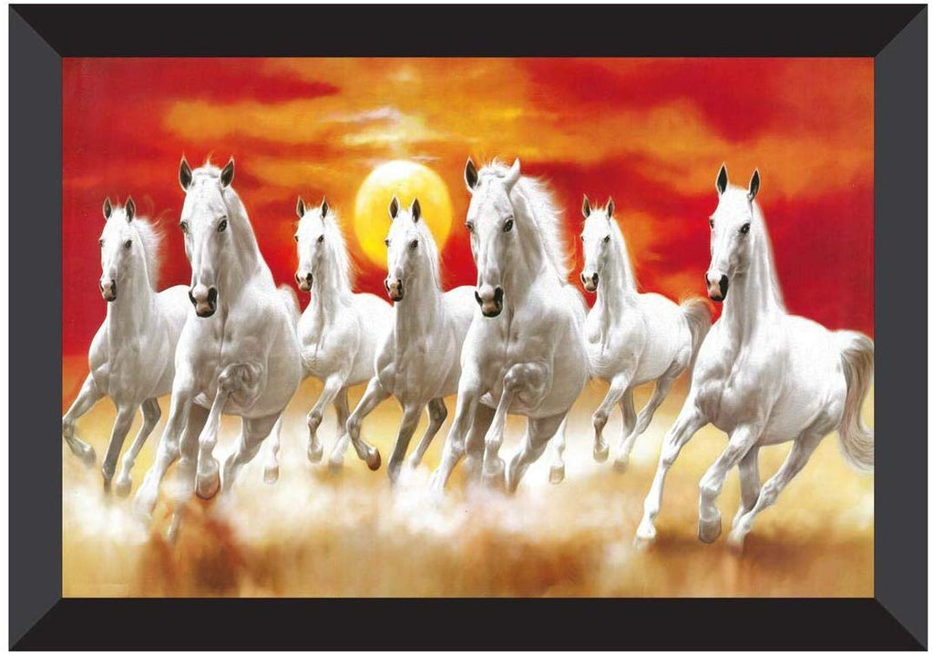 SAF UV Textured 7 Running Horses Vastu Framed Painting (35 cm X 50 cm X 3 cm)(Animals )