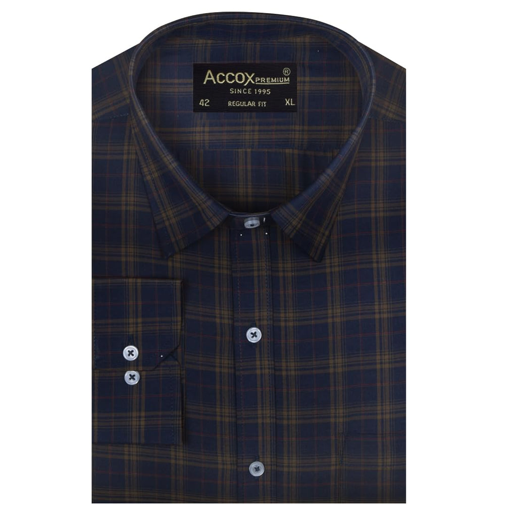 ACCOX Men's Breathable Cotton Full Long Sleeves Checkered Regular Fit Formal Shirt for Men (O_GCR395)