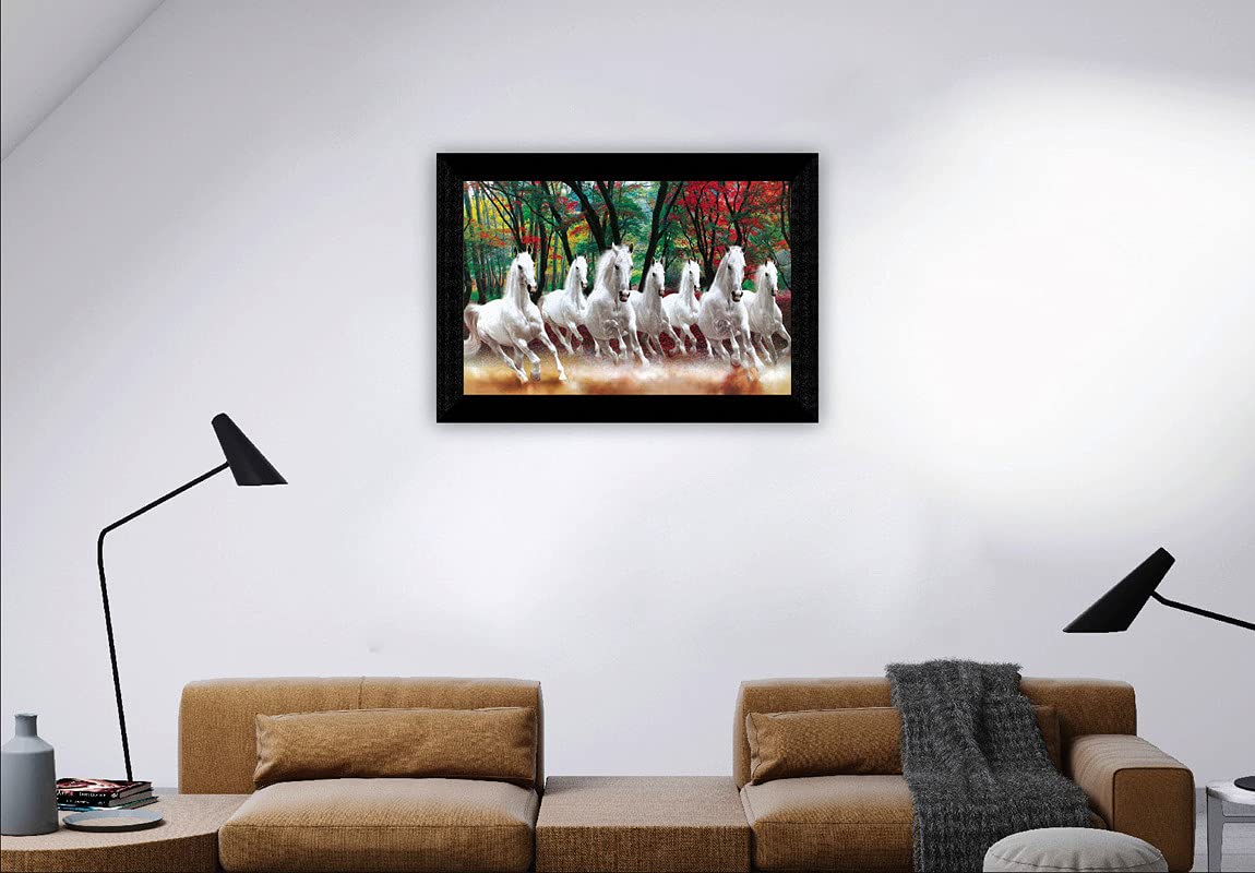 SAF paintings 7 Running Horses Nature UV Teatured Digital Reprint Framed Painting (11 inch X 14 inch) SANFK56
