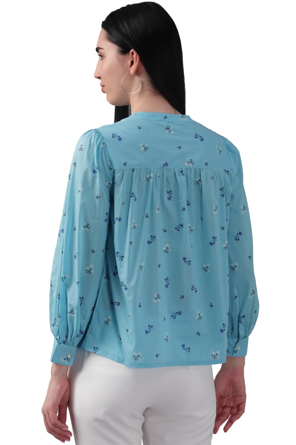 Allen Solly Women's Blue Printed 3/4 Sleeve Casual Shirt