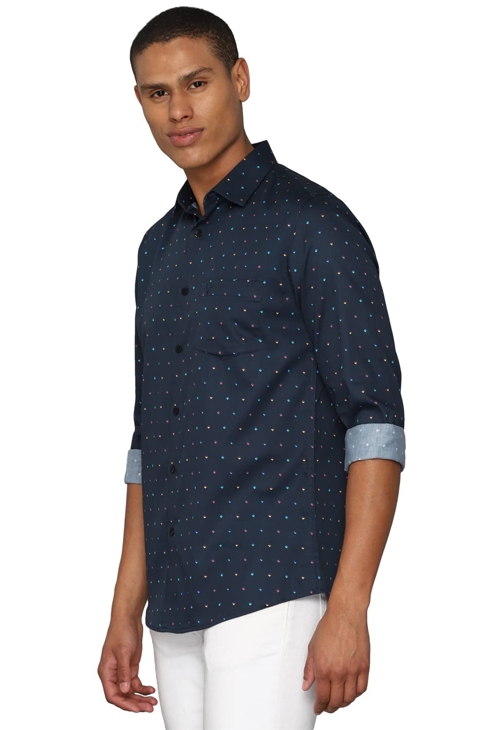 Allen Solly Men Navy Slim Fit Print Full Sleeves Casual Shirts