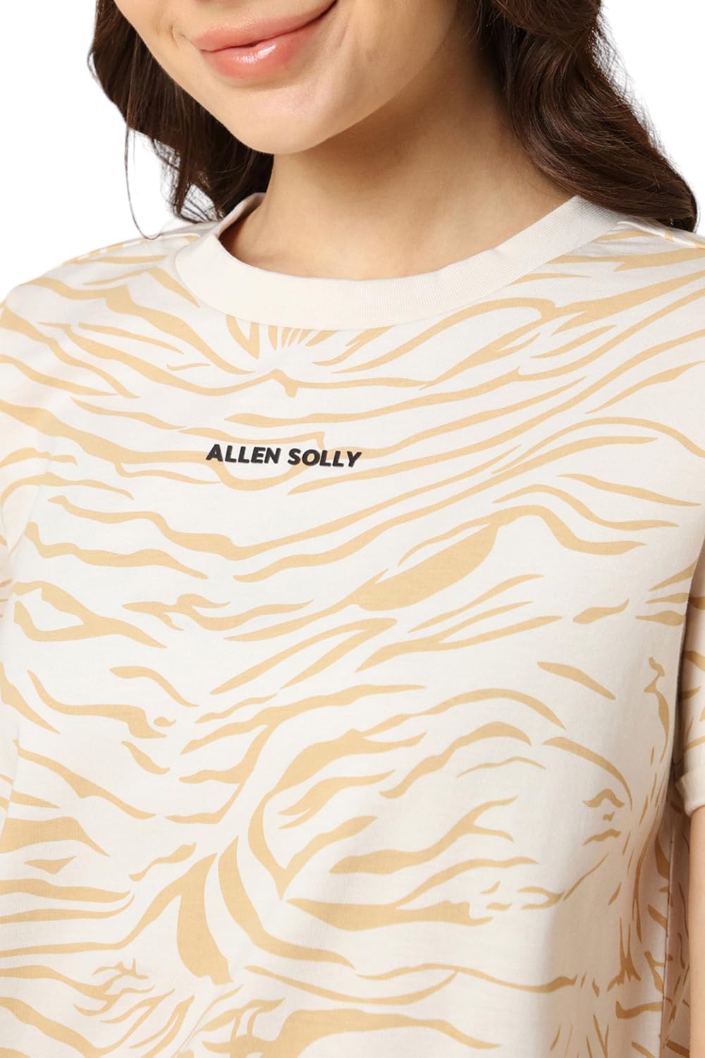 Allen Solly Women's Cream Printed Half Sleeve T-Shirt