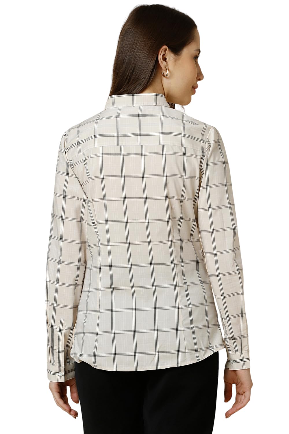 Allen Solly Women's Beige Checkered Long Sleeve Casual Shirt