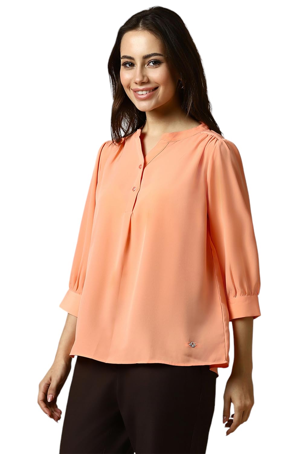 Allen Solly Women's Pink Plain 3/4 Sleeve Formal Shirt Tops