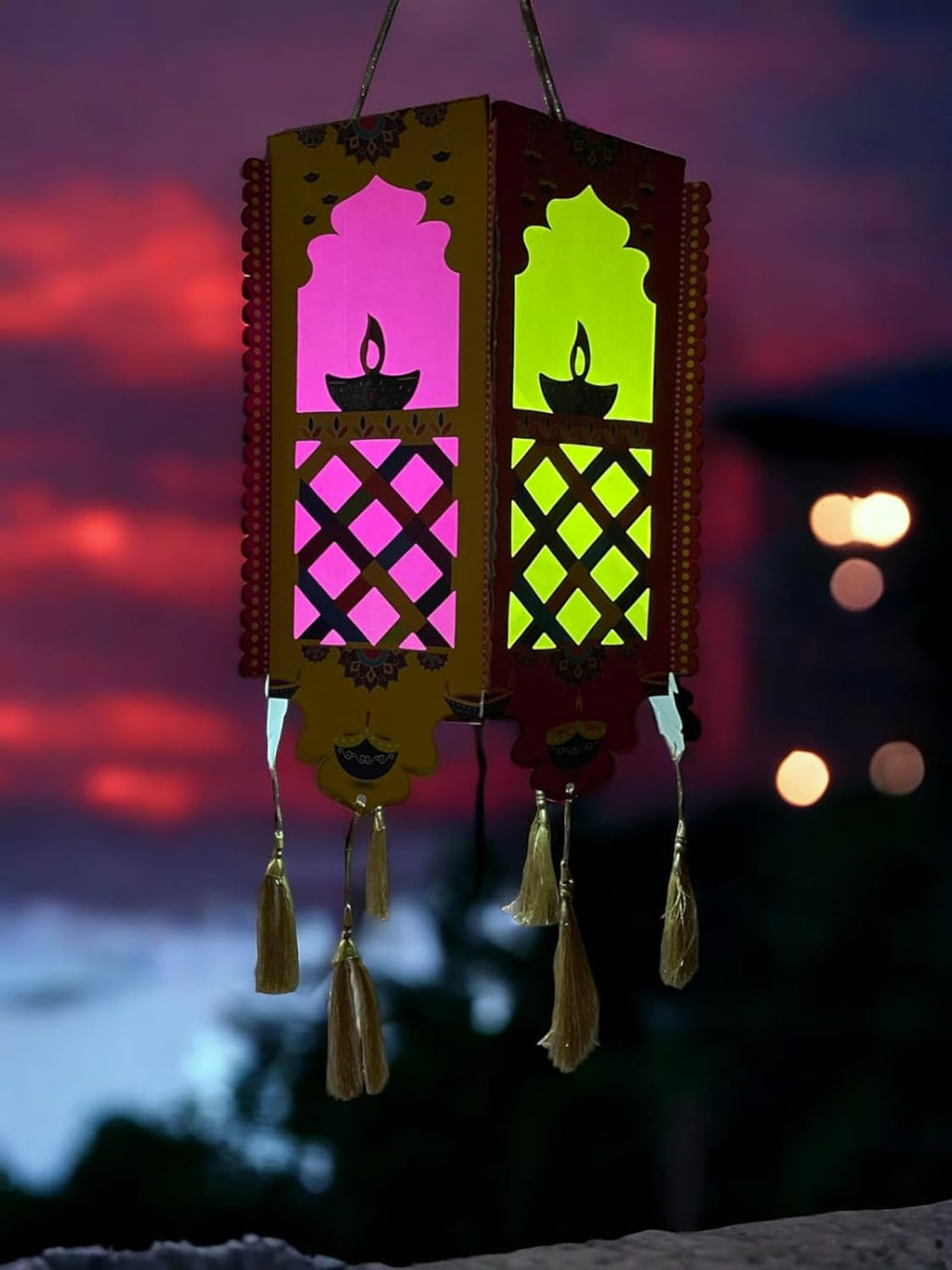 Hexagon Diwali Lantern/Akash Kandil - Multi Color (48X28X28 CM) DIY Make in India Project by VG Decor Articles