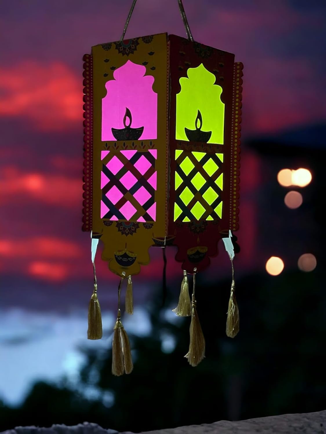 Hexagon Diwali Lantern/Akash Kandil - Multi Color (48X28X28 CM) DIY Make in India Project by VG Decor Articles