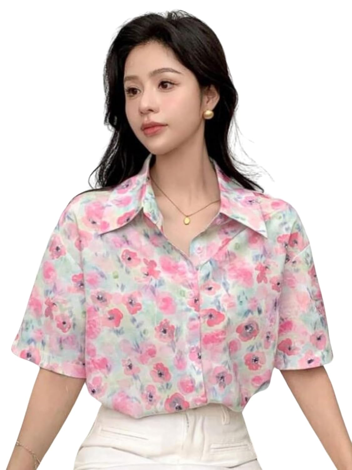 GRECIILOOKS Printed Regular Fit Shirt Korean Western Tops for Women Stylish