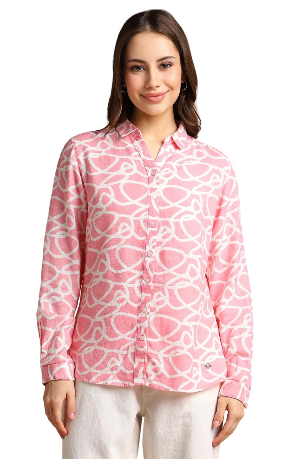 Allen Solly Women's Pink Printed Full Sleeve Casual Shirt