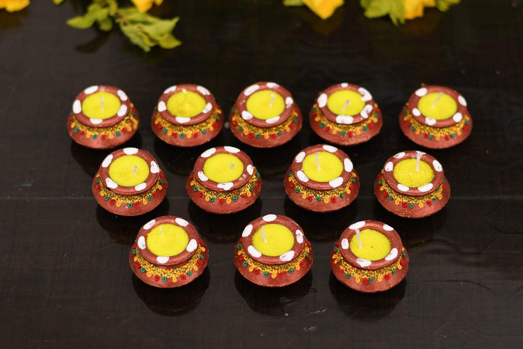 Collectible India 12 Diwali Diya Colorful Handmade Earthen Clay Handpainted Diyas for Diwali Pooja Festival Decoration Lights for Diwali Home Indoor Outdoor Decor Gift Box Packing (Set of 12)