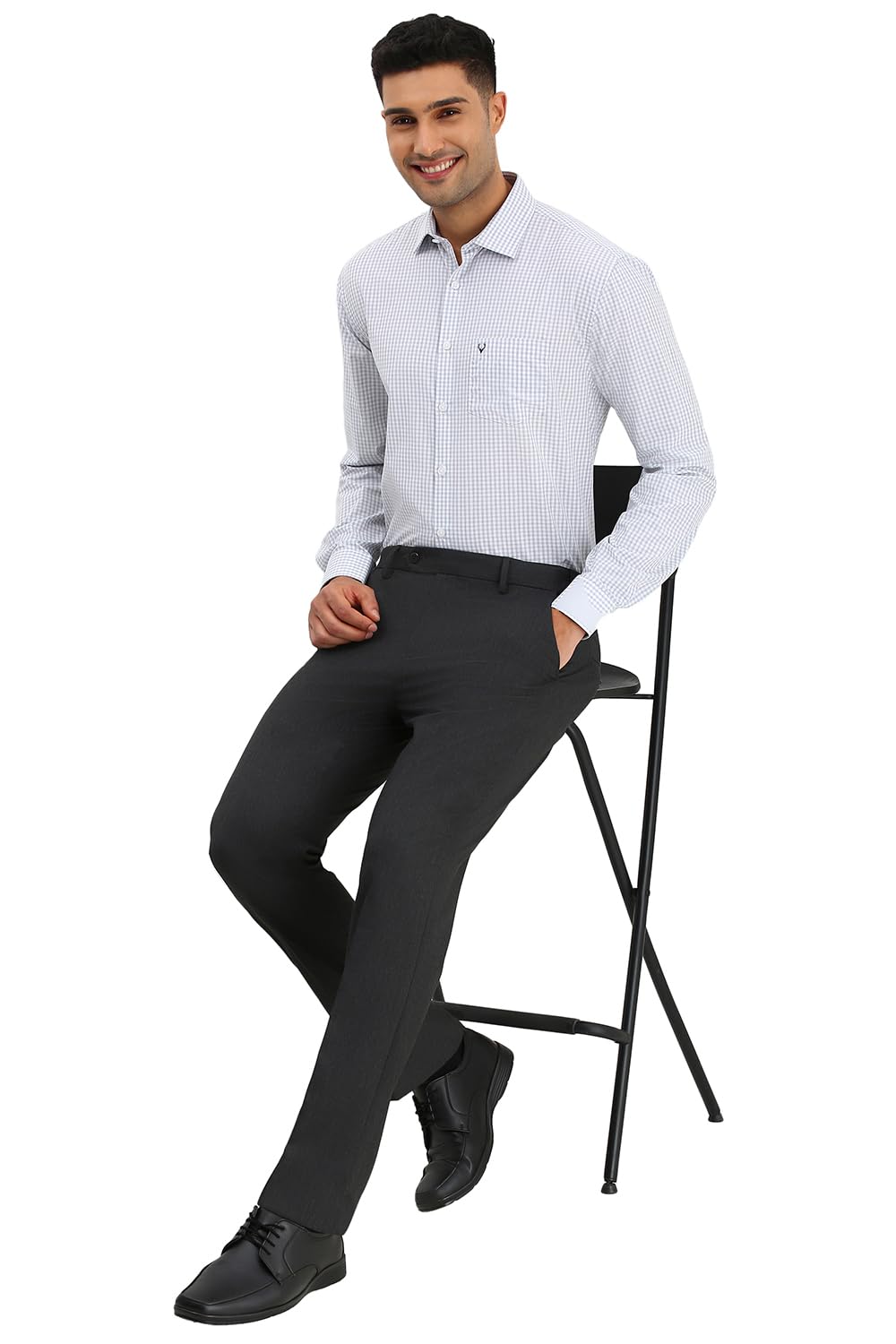 Allen Solly Men Grey Slim Fit Check Full Sleeves Formal Shirts