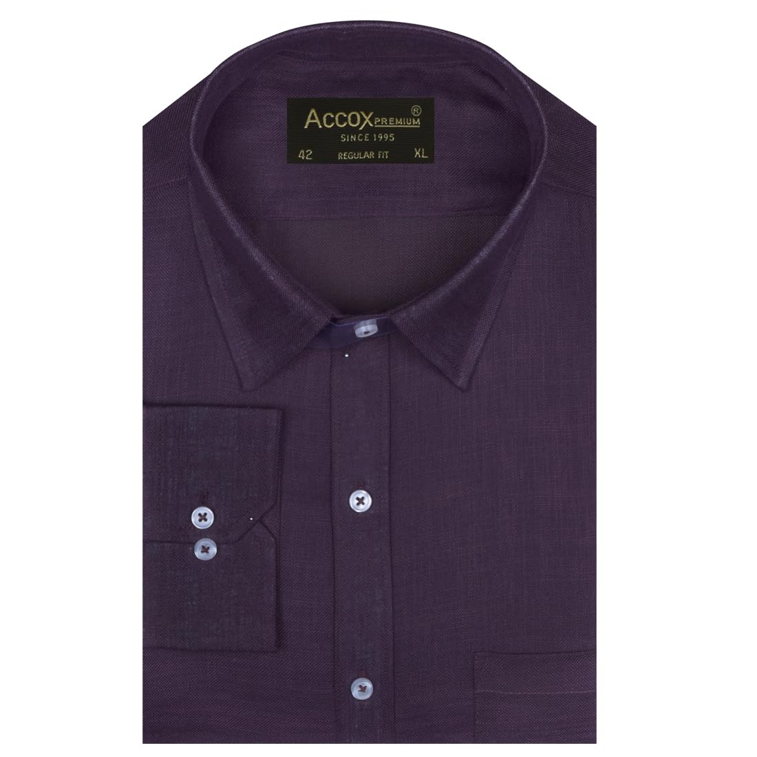ACCOX Men's Breathable Cotton Linen Full Sleeves Regular Fit Plain Formal Shirt for Men (S_GCR372)
