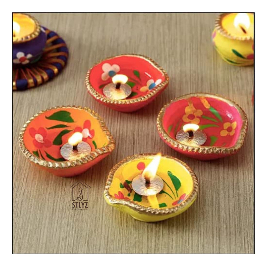 Colourful Handmade Diyas for Diwali Hand Painted Decorative Clay Mitti Diya Deepak Lanterns for Diwali Decoration . (Pack of 25)