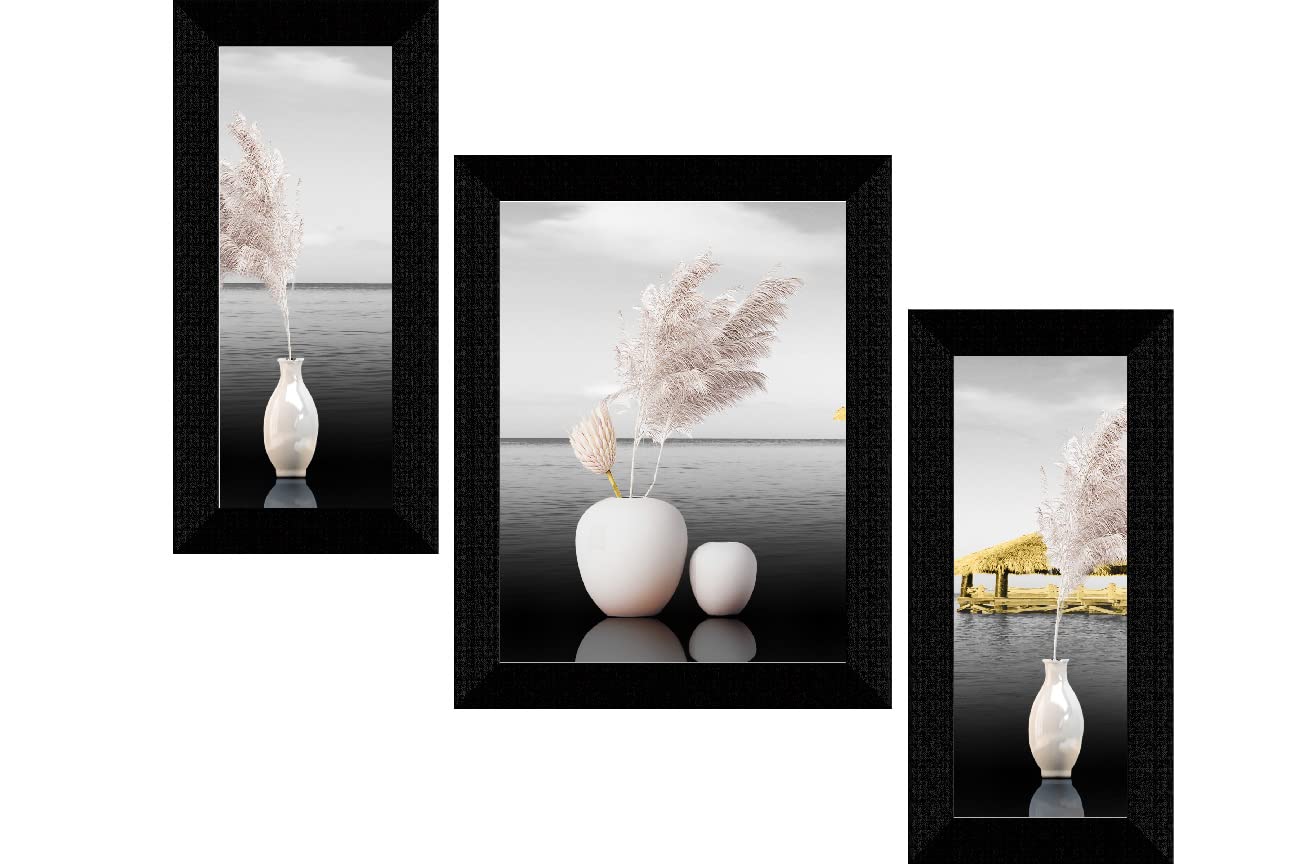 SAF paintings set of 3 Flower pot modern art wall painting for home decoration 13.5 x 22.5 inch SANFS31983