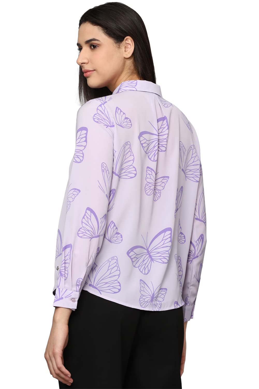 Allen Solly Women's Polyester LILAC Printed Long Sleeve Casual Shirt