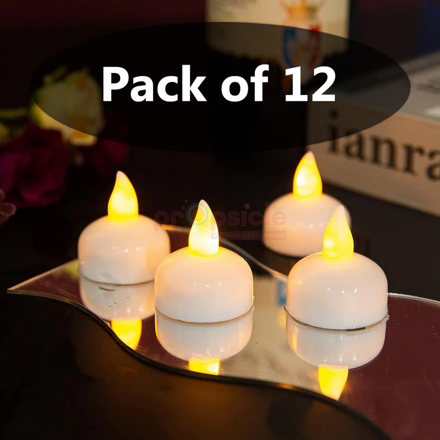 Propsicle Diwali Diya Water Sensor Activated Candle Warm Ambient Lights Led Nugget Diyas for Home Diwali Festival Decoration (Pack of 12)