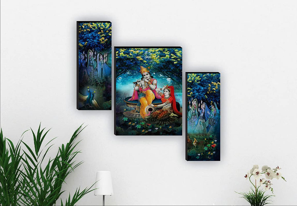 SAF paintings Set of 3 Radha Krishna UV Textured Religion Home Decorative Item Self Adhesive Painting 18 Inch X 12 Inch SANFJM31047