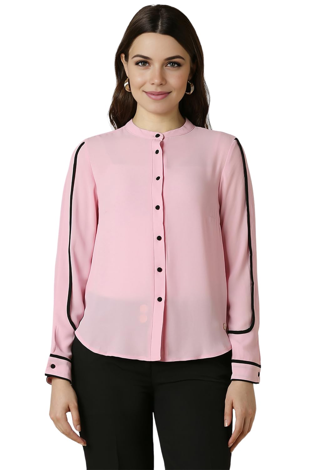 Allen Solly Women's Polyester Pink Plain Long Sleeve Casual Shirt