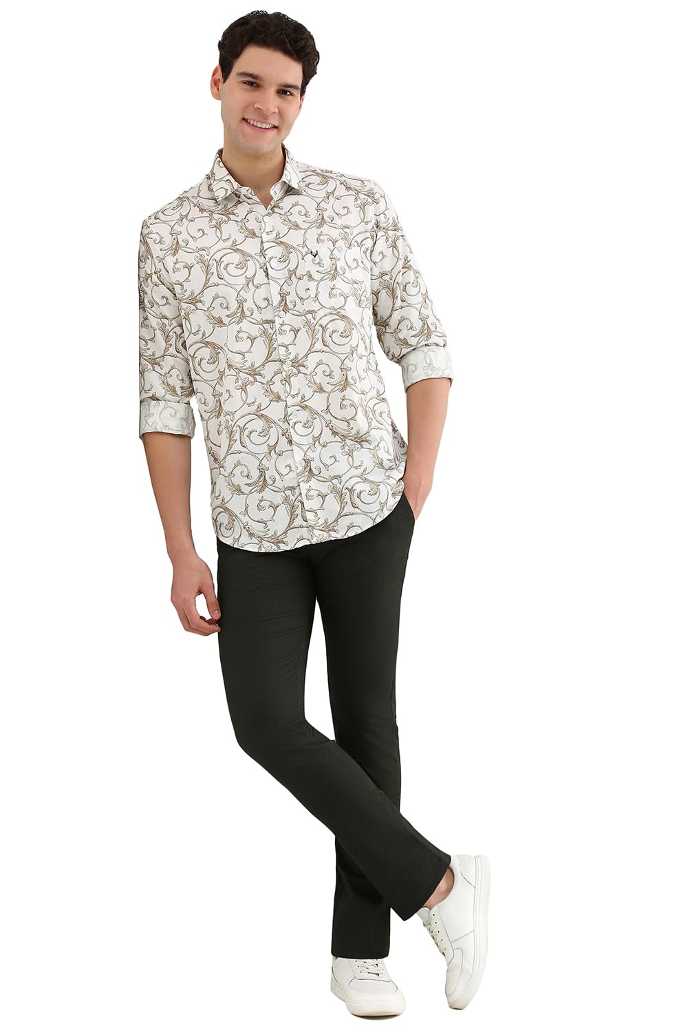 Allen Solly Men Cream Slim Fit Print Full Sleeves Casual Shirts