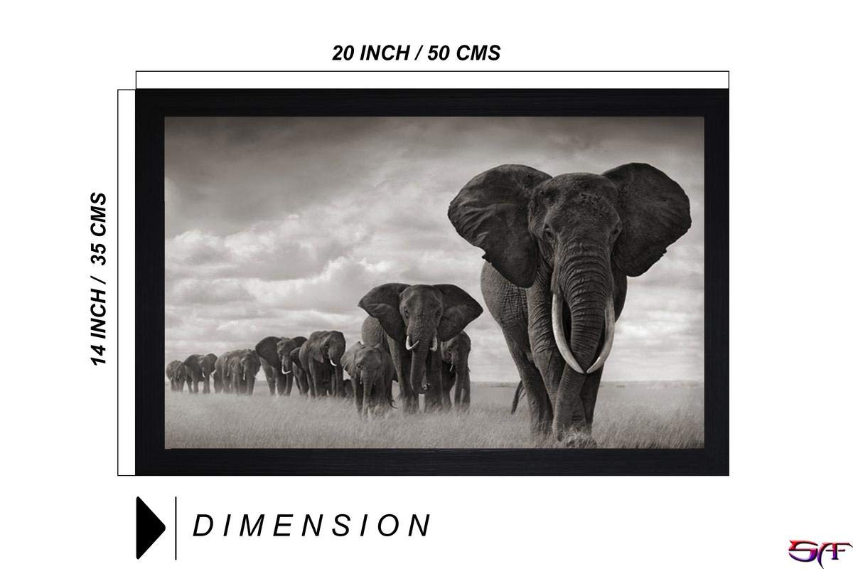 SAF paintings Elephants Large Synthetic Framed UV Digital Reprint Painting (14 inch x 20 inch) SANFM7989