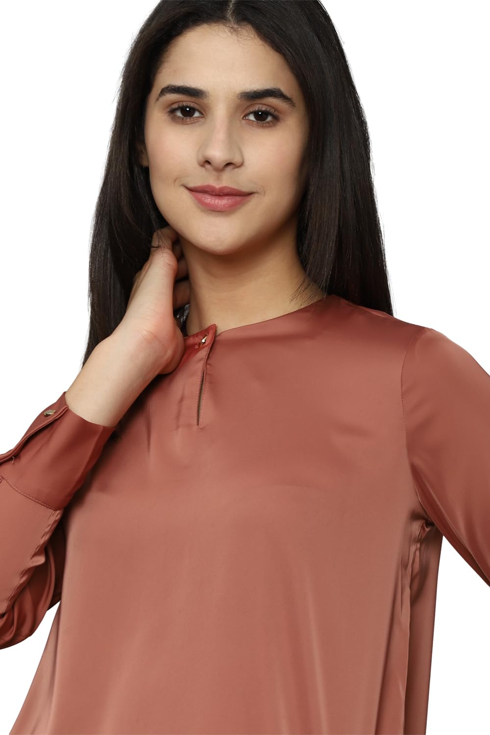 Allen Solly Women's Brown Plain Long Sleeve Casual Shirt