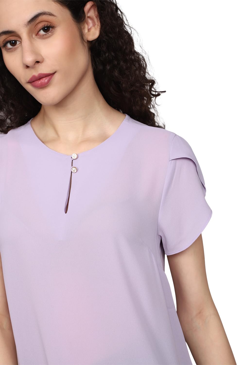Allen Solly Women's Purple Plain Short Sleeve Casual Shirt