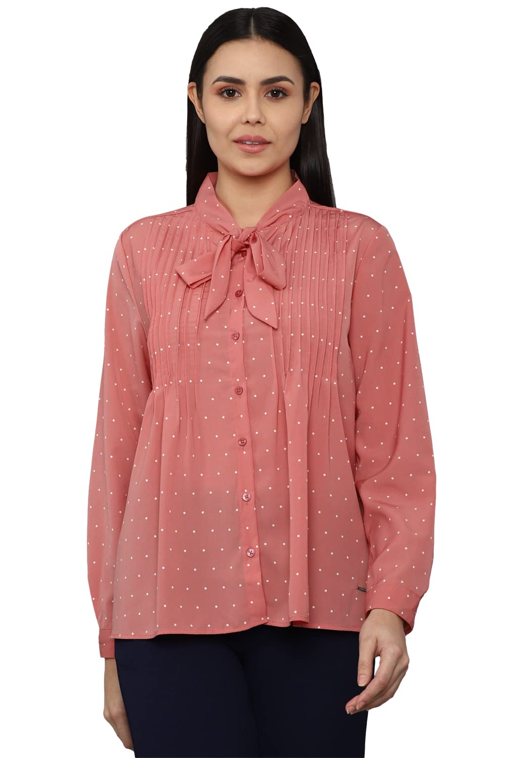 Allen Solly Women's Polyester Pink Printed Full Sleeve Casual Shirt