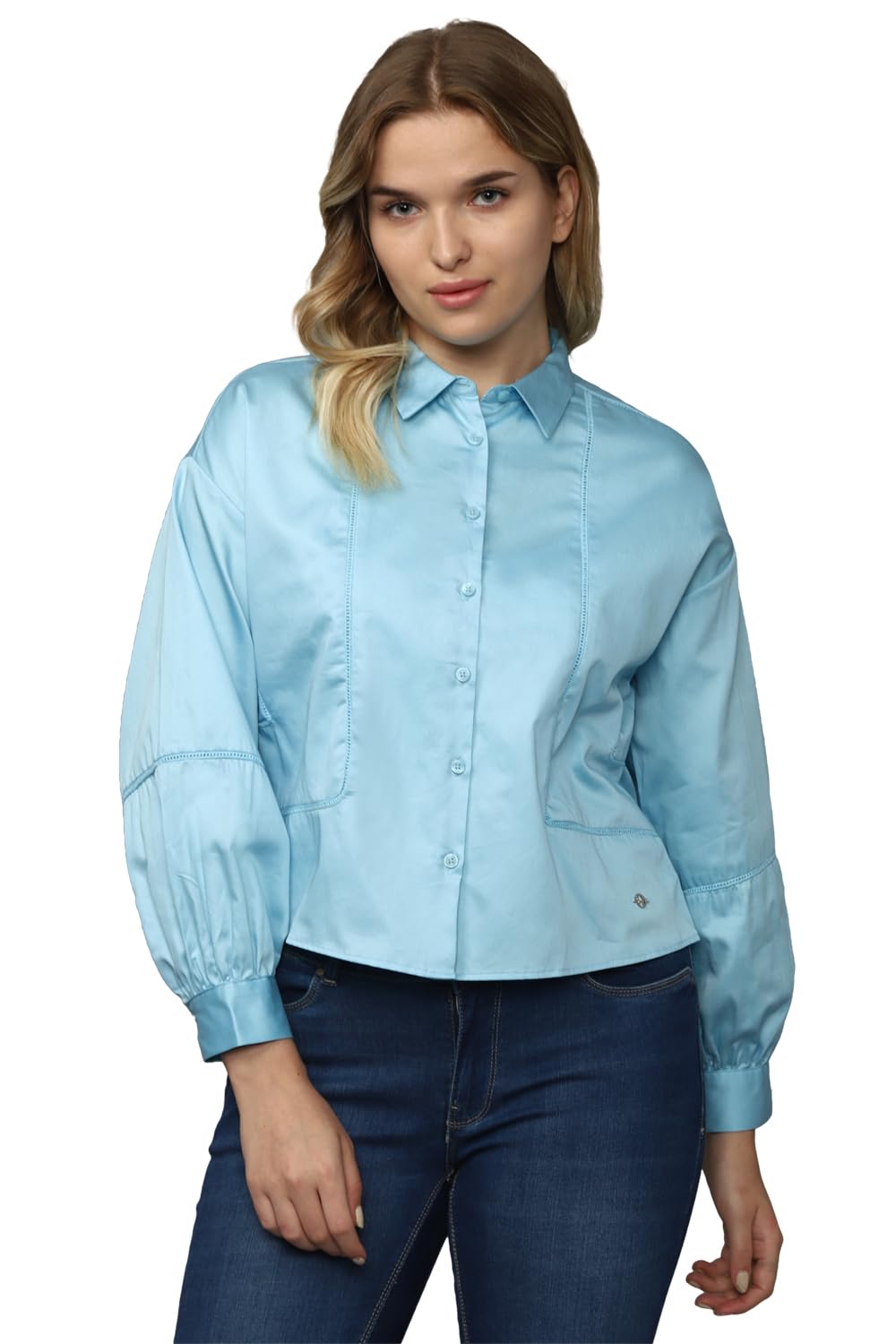 Allen Solly Women's Blue Plain Long Sleeve Casual Shirt