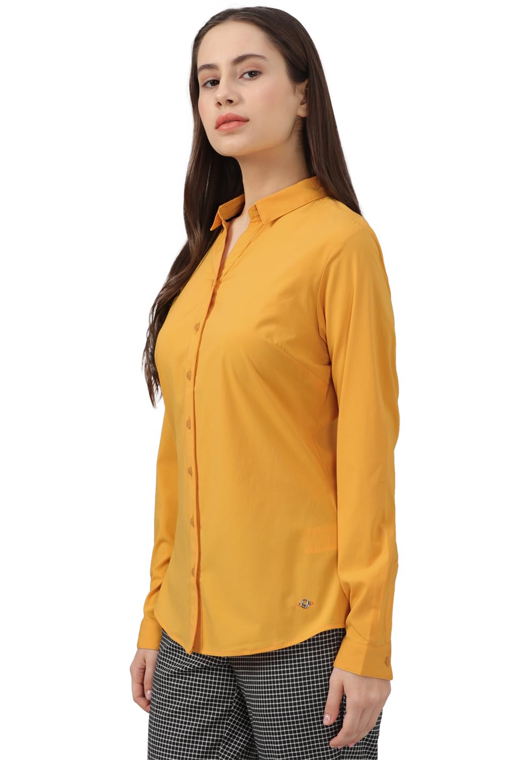 Allen Solly Women's Polyester Yellow Plain Long Sleeve Casual Shirt