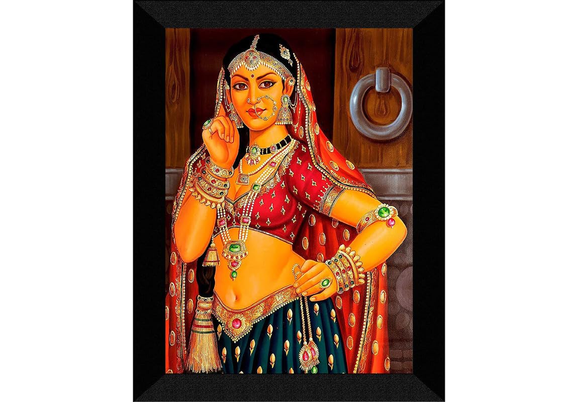 SAF paintings Traditional Rajasthani Woman Black frame painting for Wall Decoration SA-SANFK33305