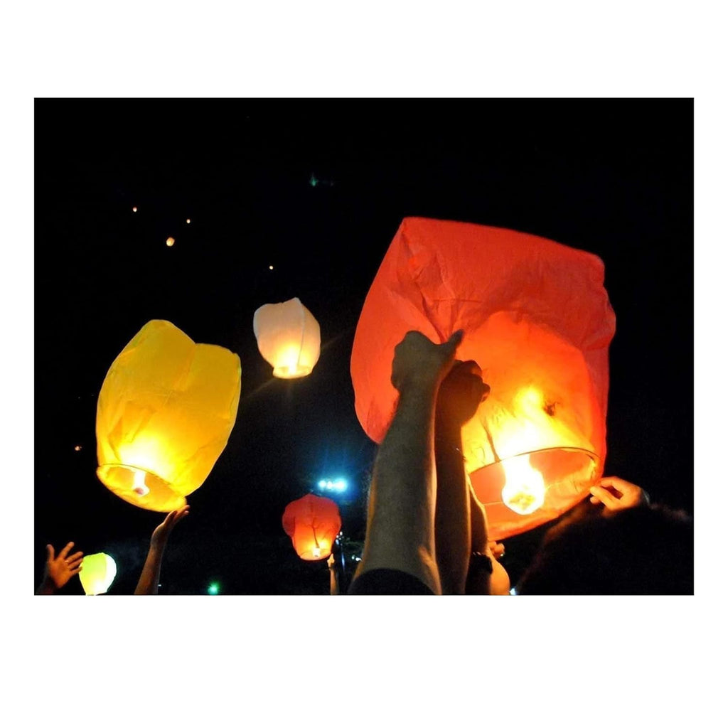 SHUANGYOU Sky Lanterns Multicolour Wishing Hot Air Balloon/Flying Night Sky Light Candle for Diwali/Christmas/Birthday/All Festival Multicolor,Paper (Pack of 5)