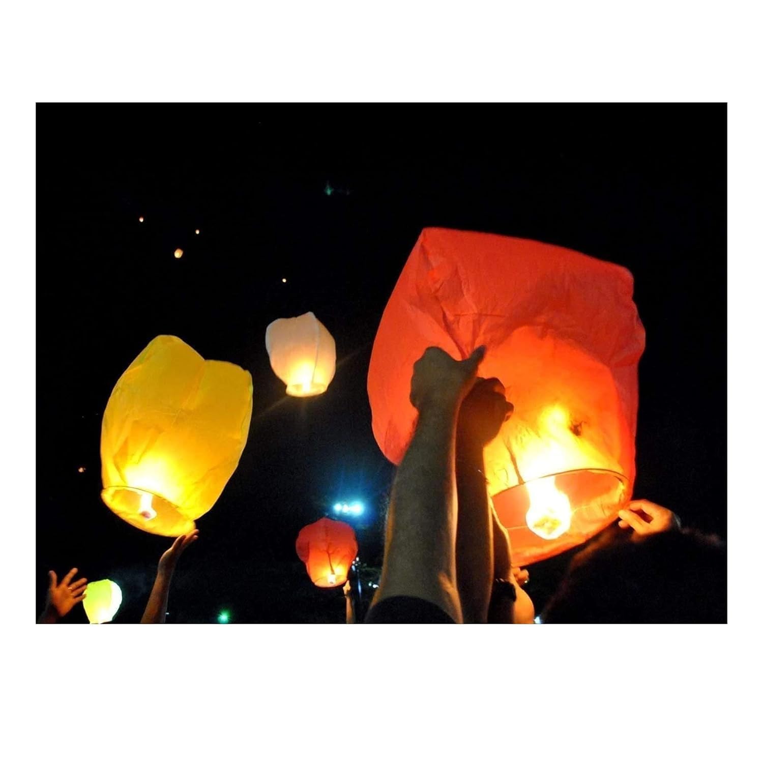 SHUANGYOU Sky Lanterns Multicolour Wishing Hot Air Balloon/Flying Night Sky Light Candle for Diwali/Christmas/Birthday/All Festival Multicolor,Paper (Pack of 5)