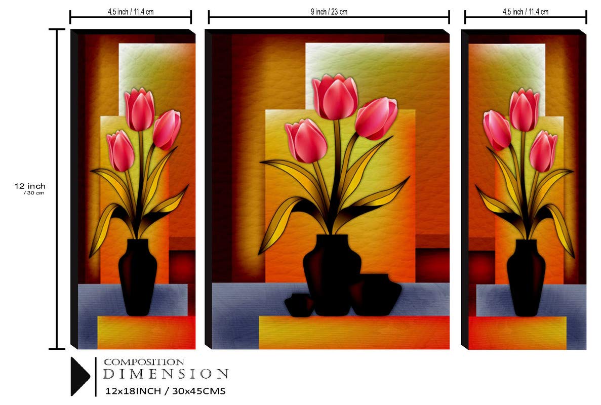 SAF paintings Set of 3 Flower Pot UV textured Paintings for living room with frame Painting 12 Inch X 18 Inch SAF-JMS59