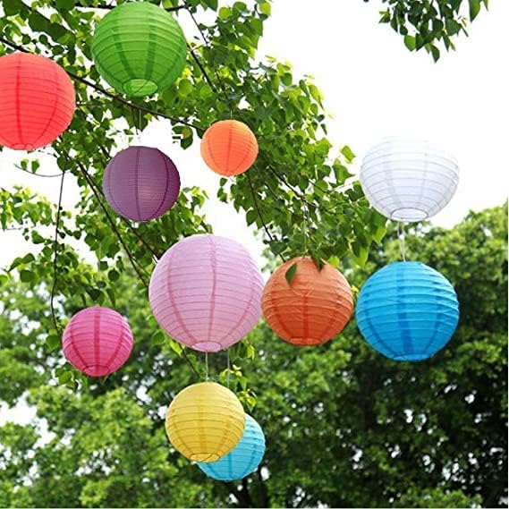 Wagela Round Hanging Ball Paper Hanging Lantern Paper Lamp for Decoration at Diwali, Party, Birthday, Chrismas, New Year, Multicolor, Hanging Paper Diya Pack of 4 (10 INCH)