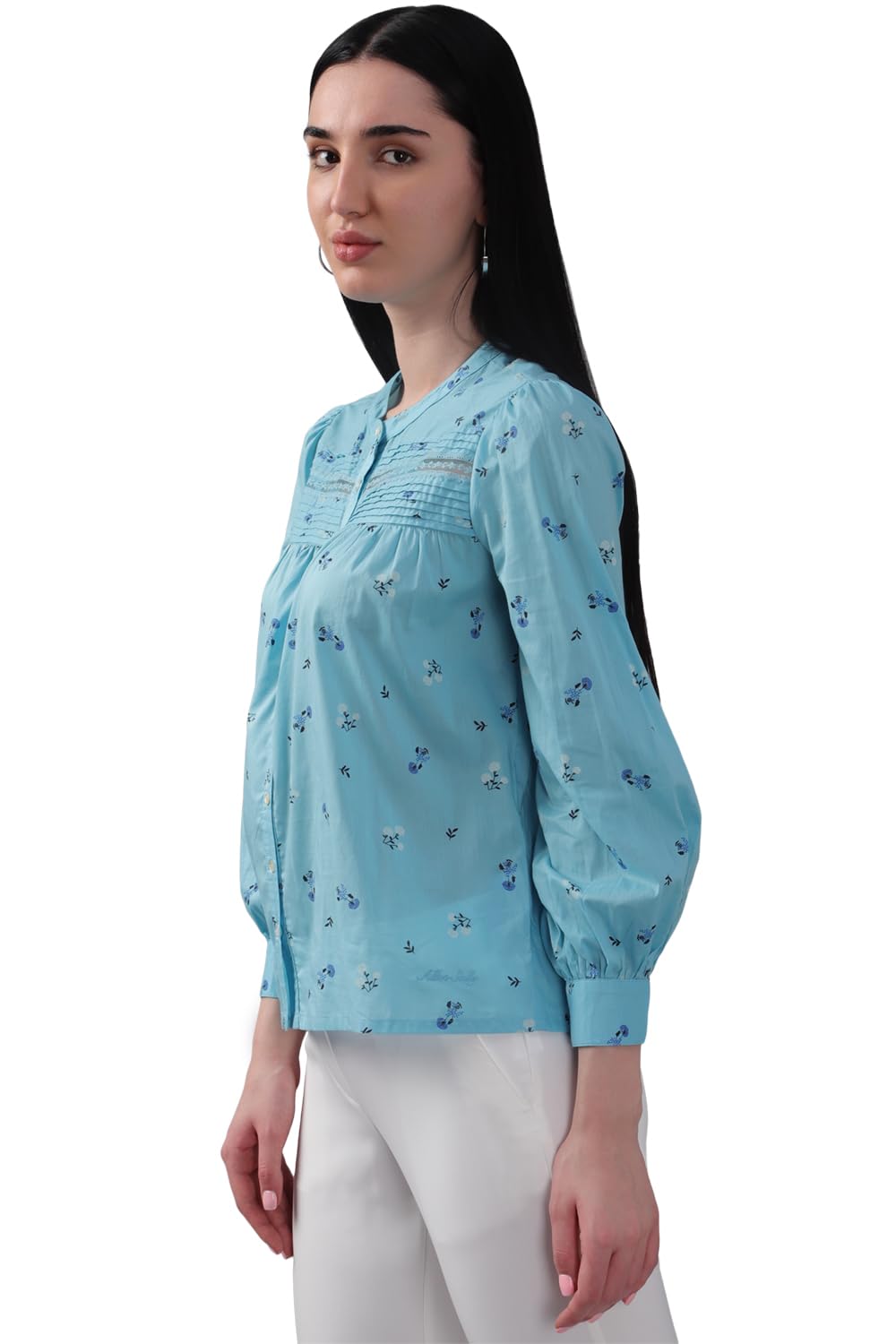 Allen Solly Women's Blue Printed 3/4 Sleeve Casual Shirt