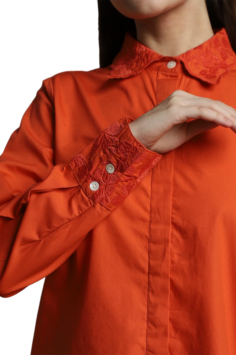 Allen Solly Women's Red Plain Long Sleeve Formal Shirt