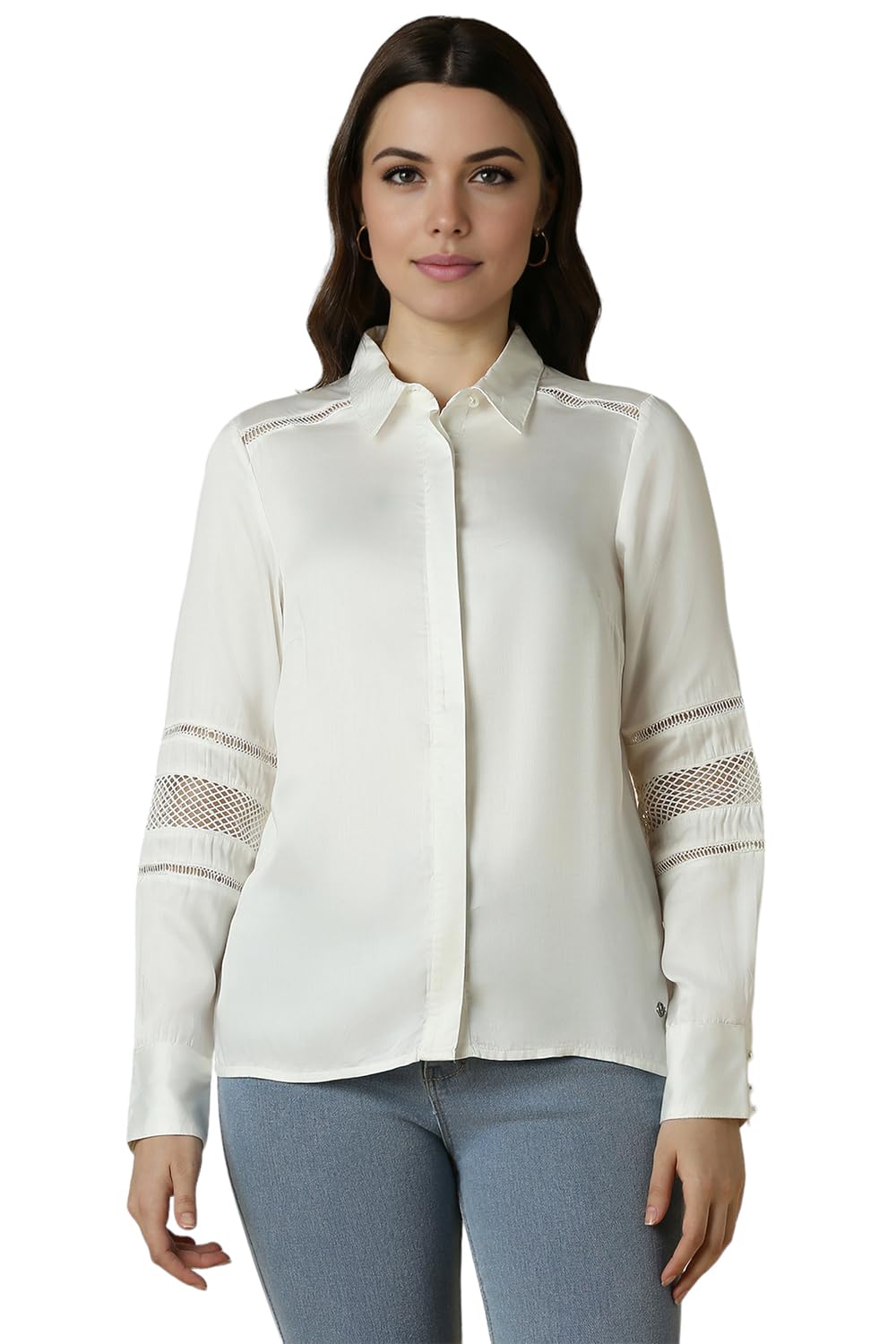 Allen Solly Women's White Plain Long Sleeve Casual Shirt