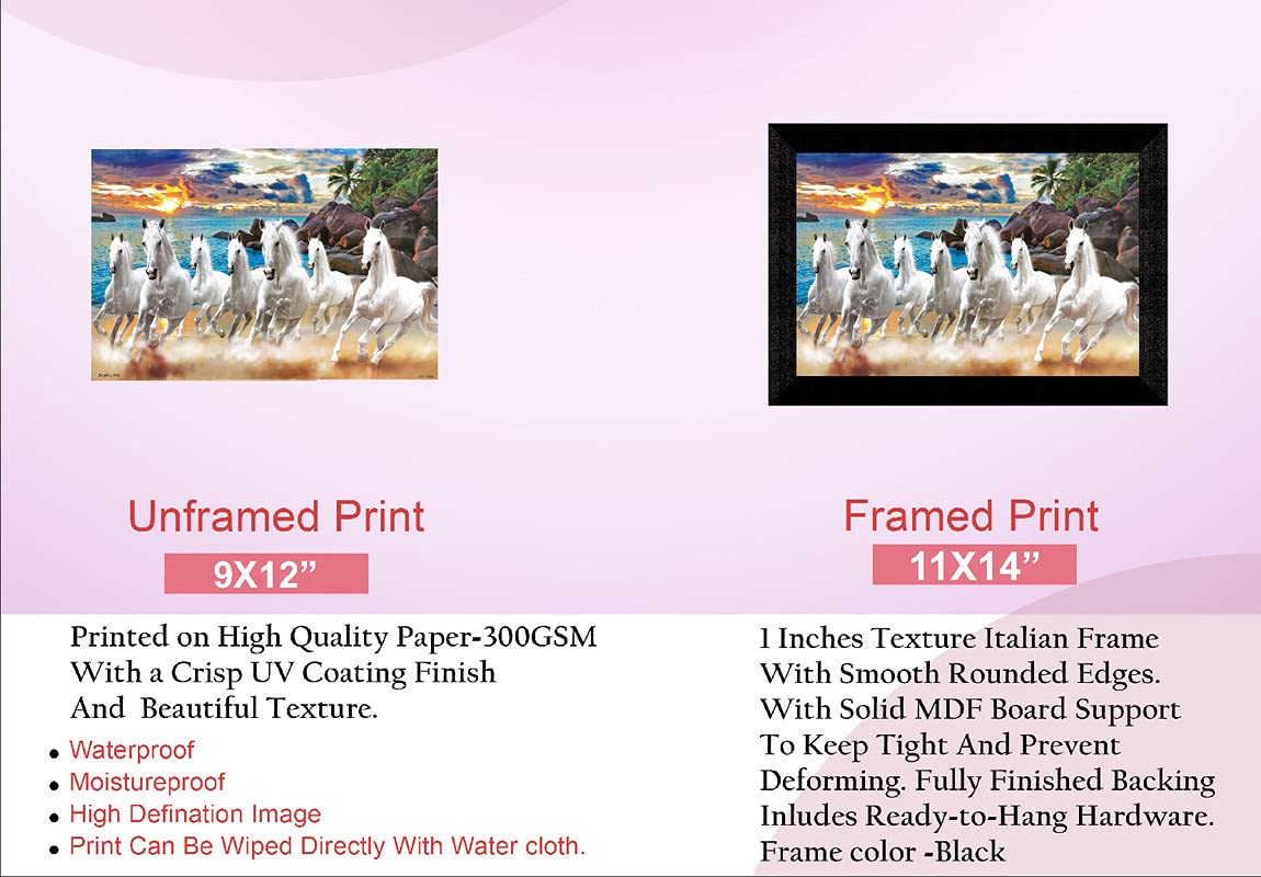 SAF paintings 7 Running Horses Vastu UV Teatured Digital Reprint Framed Painting (11 inch X 14 inch) SANFK51
