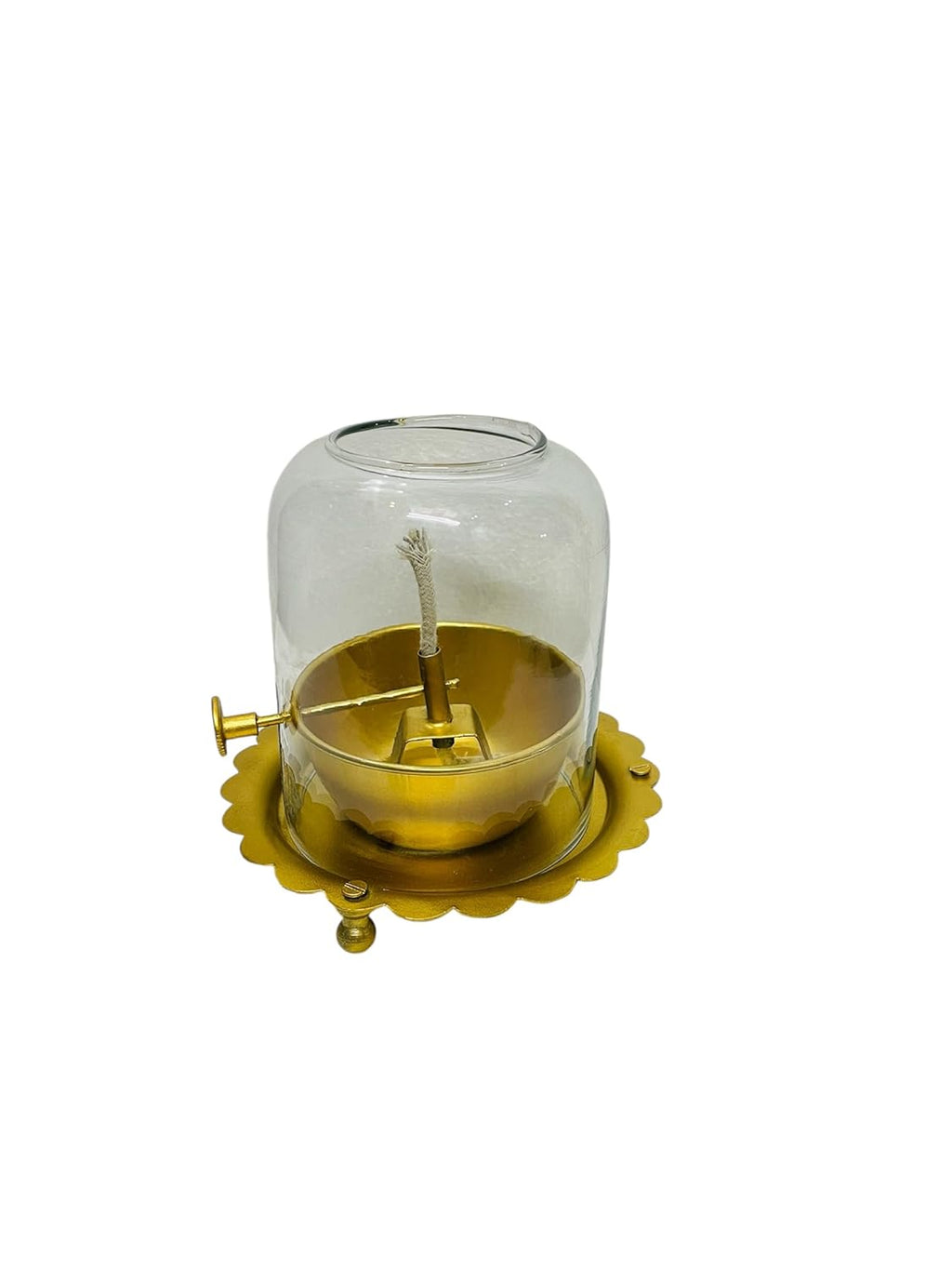 Akhand Jyot Diya, Wick Lifting Screw Lever Metal, 250ml Capacity Glass Lamp for Pooja, Diwali Lighting